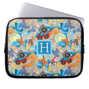 Summer Fun Pattern   Add Your Initial Laptop Sleeve