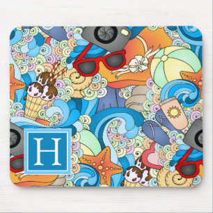 Summer Fun Pattern Add Your Initial Mouse Pad