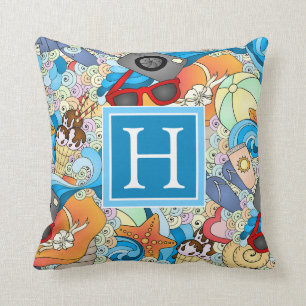 Summer Fun Pattern   Add Your Initial Throw Pillow