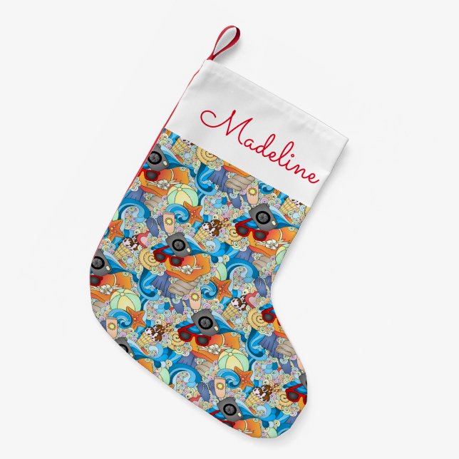 Summer Fun Pattern | Add Your Name Small Christmas Stocking (Front (Hanging))