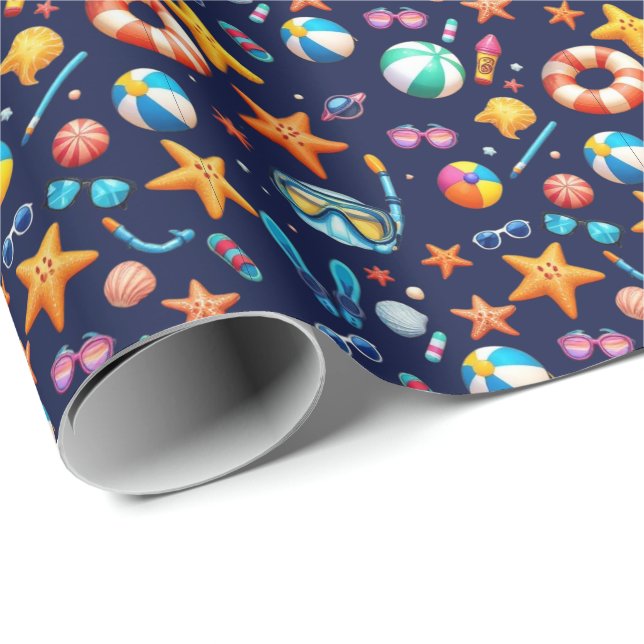 Summer Fun Pattern blue Wrapping Paper (Roll Corner)