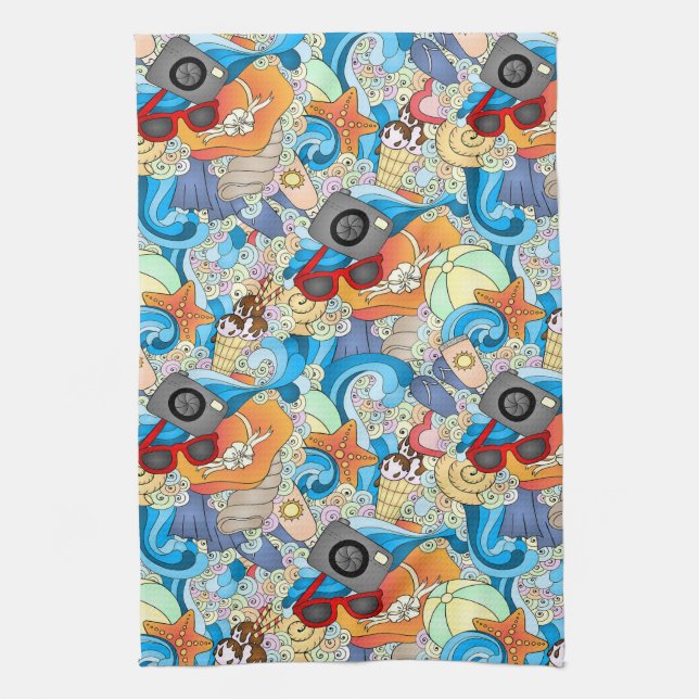 Summer Fun Pattern Kitchen Towel (Vertical)