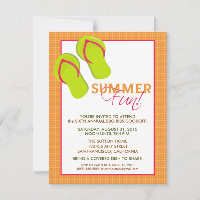 Summer Fun Picnic/BBQ Invitation (orange) (Front)