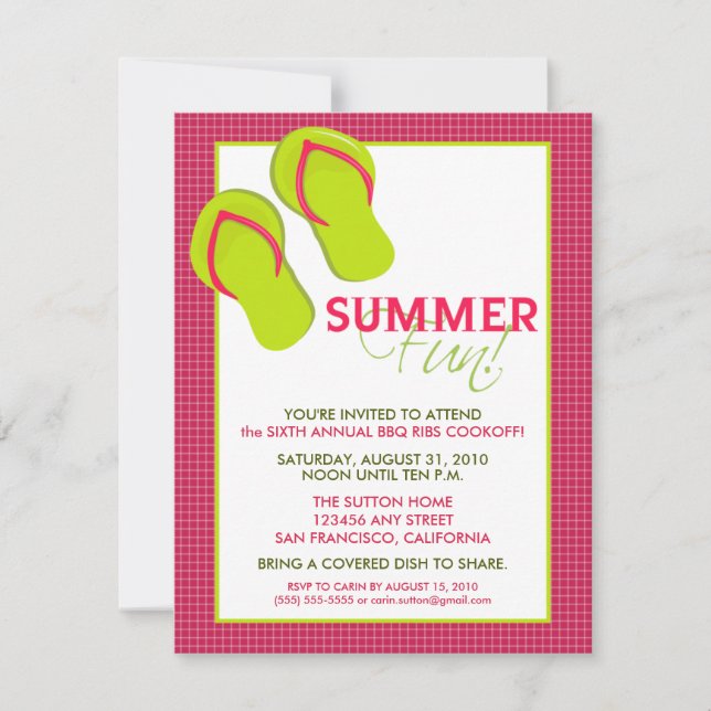 Summer Fun Picnic/BBQ Invitation (pink) (Front)