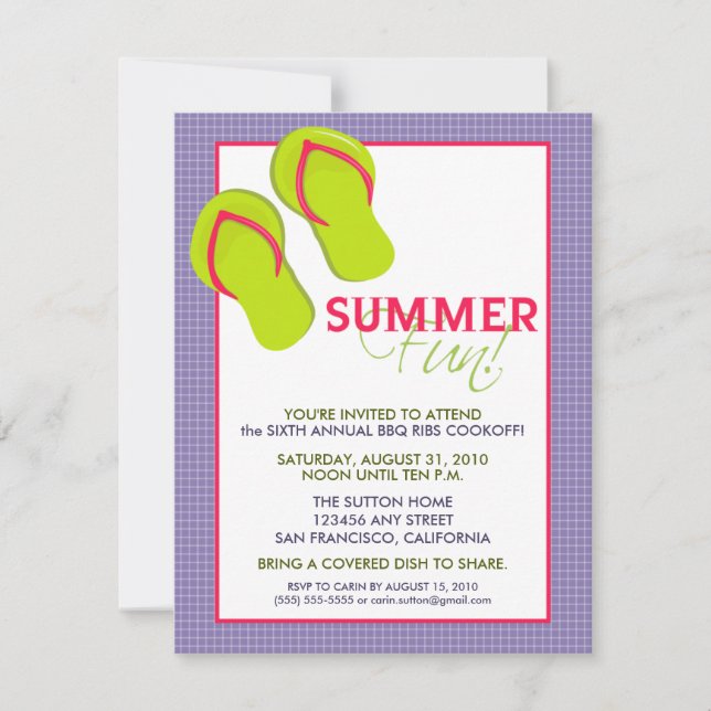 Summer Fun Picnic/BBQ Invitation (purple) (Front)
