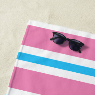 Summer Fun Pink and Turquoise Striped Monogram Beach Towel