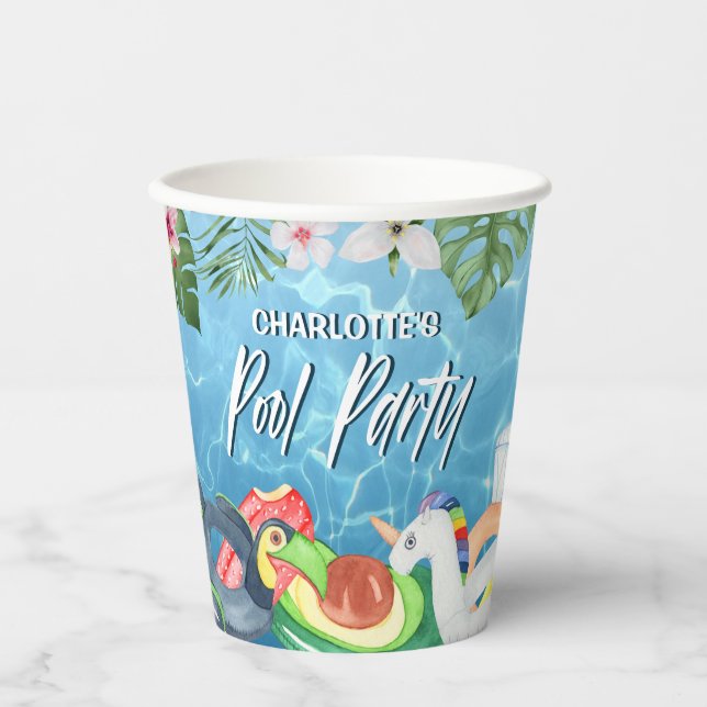 Summer Fun Pool Party Birthday Paper Cups (Front)