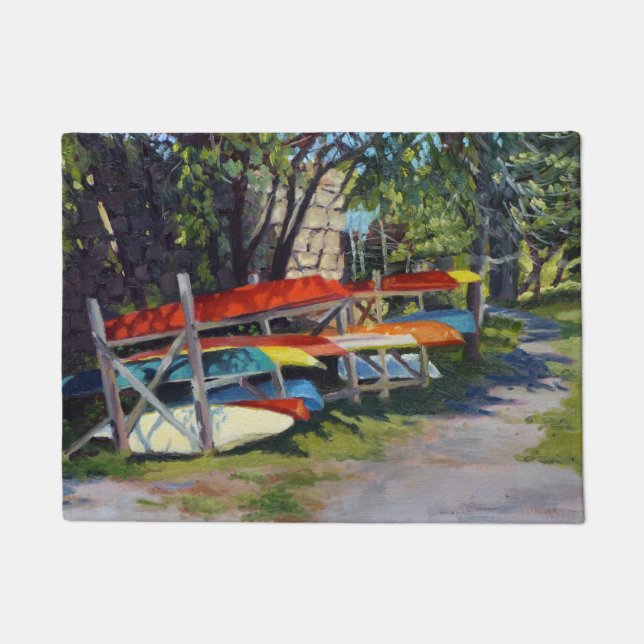 Summer Fun Red Yellow Blue Kayaks Rockport Maine Doormat (Front)
