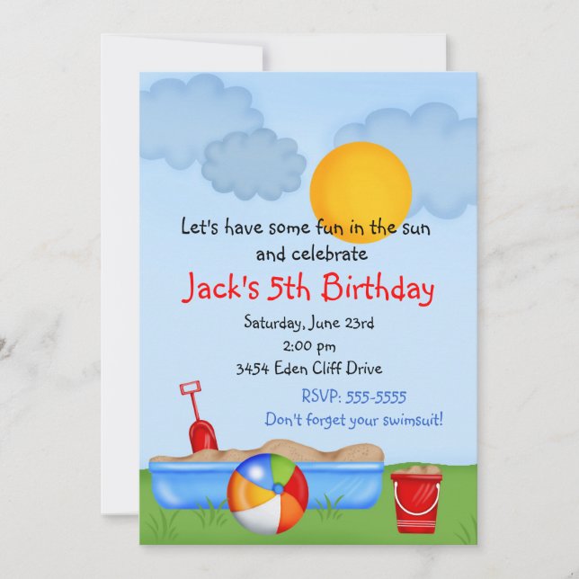 Summer Fun Sand Box Birthday Invitations (Front)
