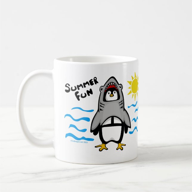Summer Fun Shark Penguin Coffee Mug (Left)
