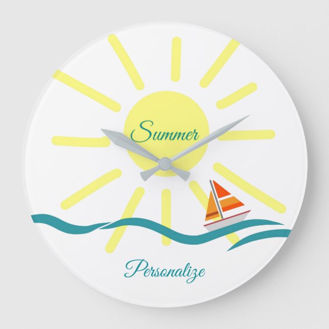 Summer Fun Sunshine Sailing Personalize Large Clock (Front)