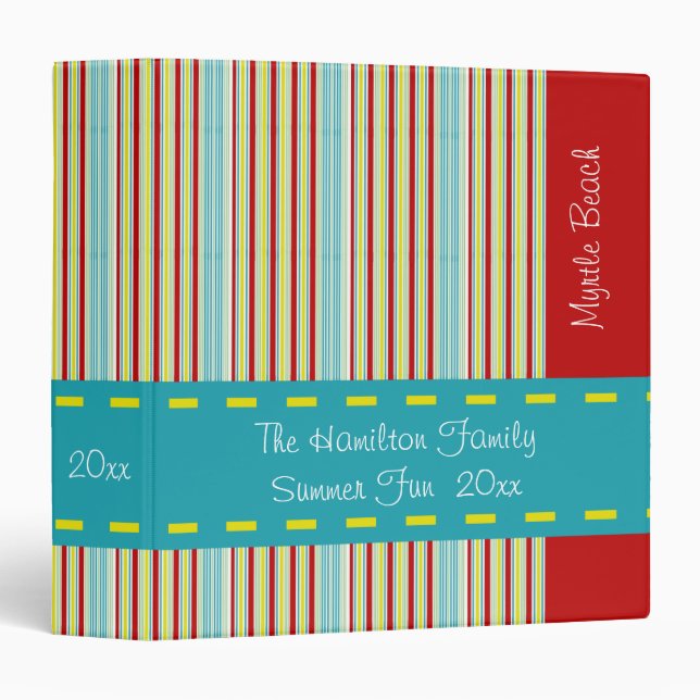 Summer Fun Tiny Stripes Personalized Binder (Front/Spine)