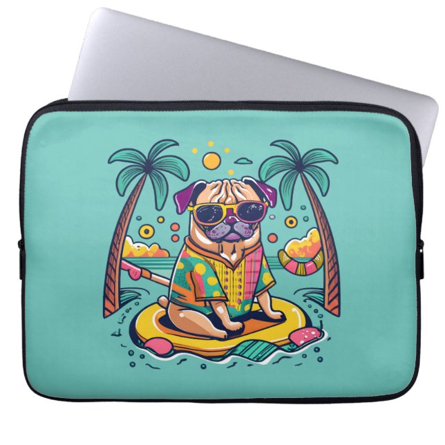 Summer Fun with Cute Pug Dog in Pool Laptop Sleeve (Front)