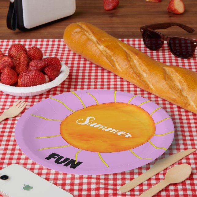 Summer Fun Yellow Orange Sun Purple Paper Plate (Picnic)