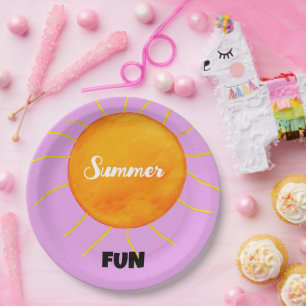 Summer Fun Yellow Orange Sun Purple Paper Plate