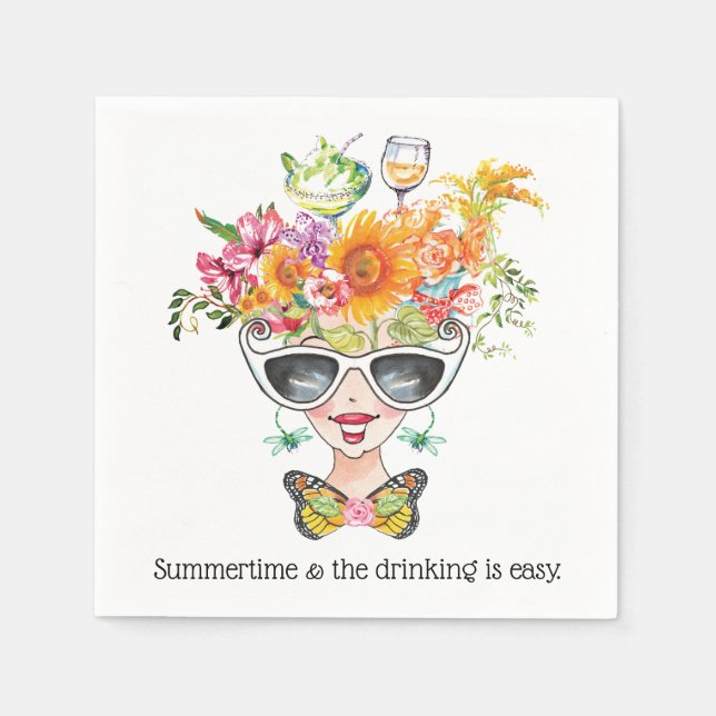Summer Funny Babe Retro Cocktail Paper Napkin (Front)