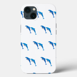 SUMMER, FUNNY GRAY AND BLUE DOLPHINS iPhone 13 CASE