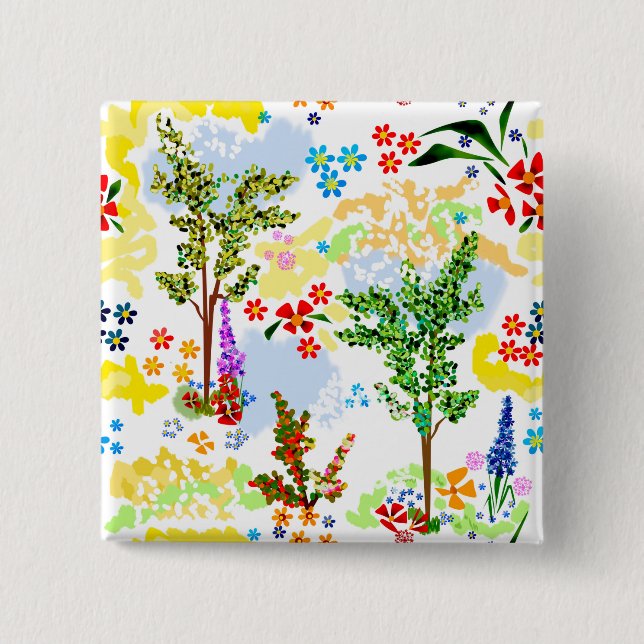 Summer garden 2 inch square button (Front)