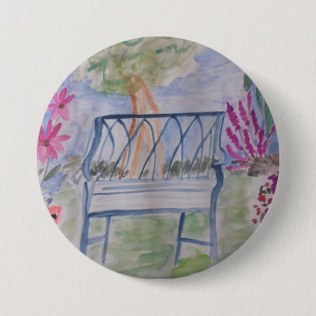 Summer Garden Bench 3 Inch Round Button (Front)