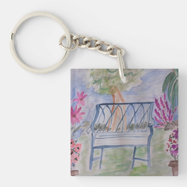 Summer Garden Bench  Acrylic Keychain (Front)