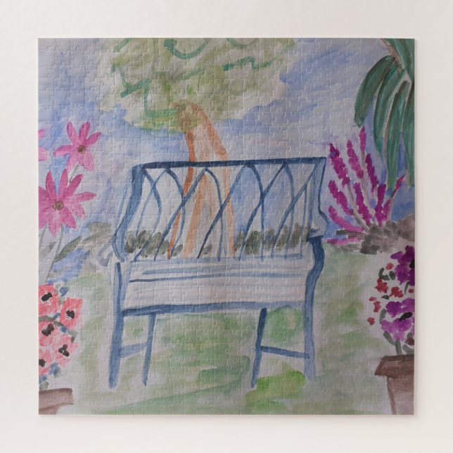 Summer Garden Bench Jigsaw Puzzle (Vertical)