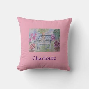 Summer Garden Bench Personalised Throw Pillow