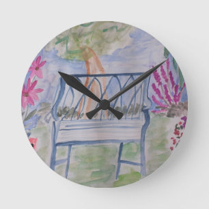 Summer Garden Bench Round Clock
