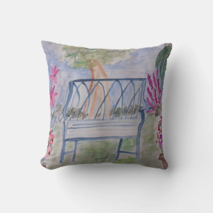 Summer Garden Bench Throw Pillow