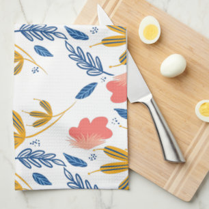 Summer Garden Blue Yellow Coral Florals   Kitchen Towel
