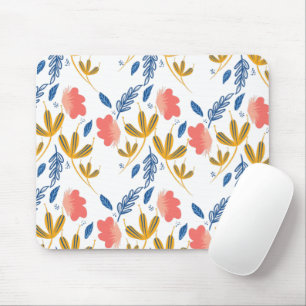 Summer Garden Blue Yellow Coral Florals Mouse Pad