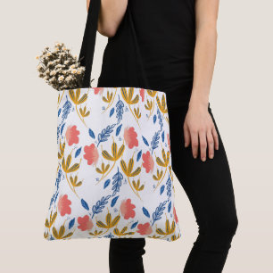 Summer Garden Blue Yellow Coral Florals  Tote Bag