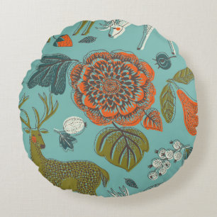 Summer Garden Deer Seamless Illustration. Round Pillow