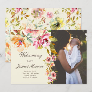 summer garden floral birth announcement Photo card