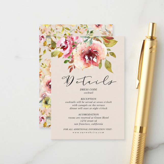 Summer Garden Floral Details Enclosure Card (Front/Back In Situ)