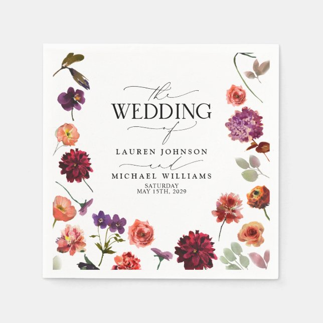 Summer Garden Flowers Fall Burnt Orange Wedding Napkin (Front)