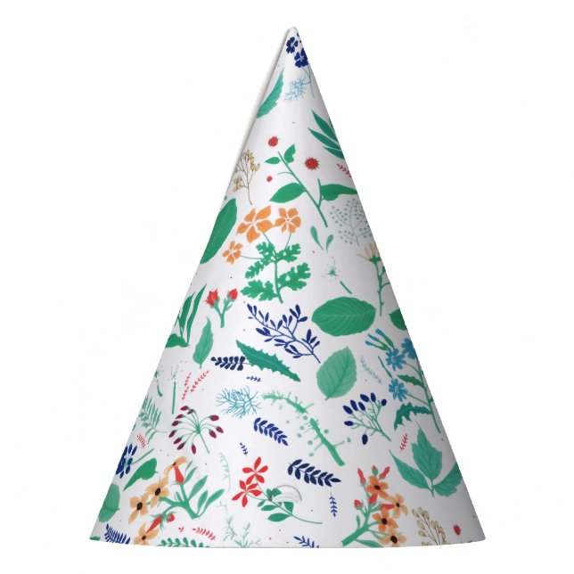 Summer Garden Flowers Leaves Botanical Blooms Party Hat (Left)