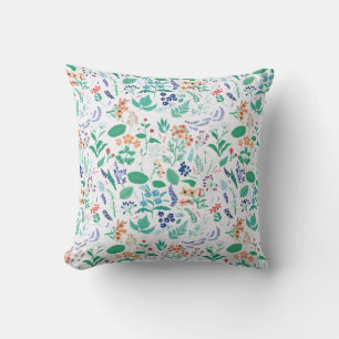 Summer Garden Flowers Leaves Botanical Blooms Throw Pillow