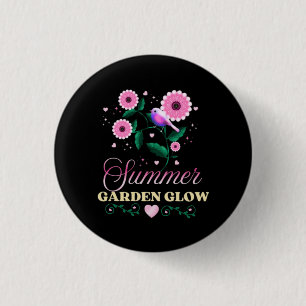 Summer Garden Glow Bird Floral Botanical Cottageco 1 Inch Round Button
