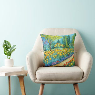 Summer Garden Painting Throw Pillow