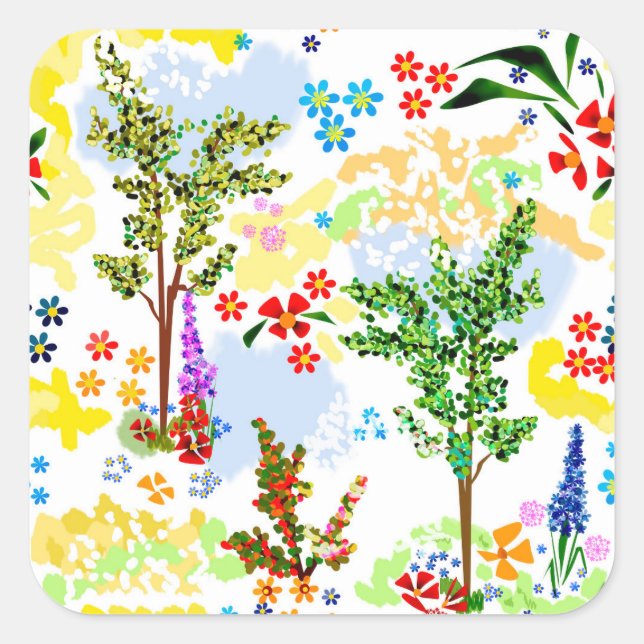 Summer garden square sticker (Front)