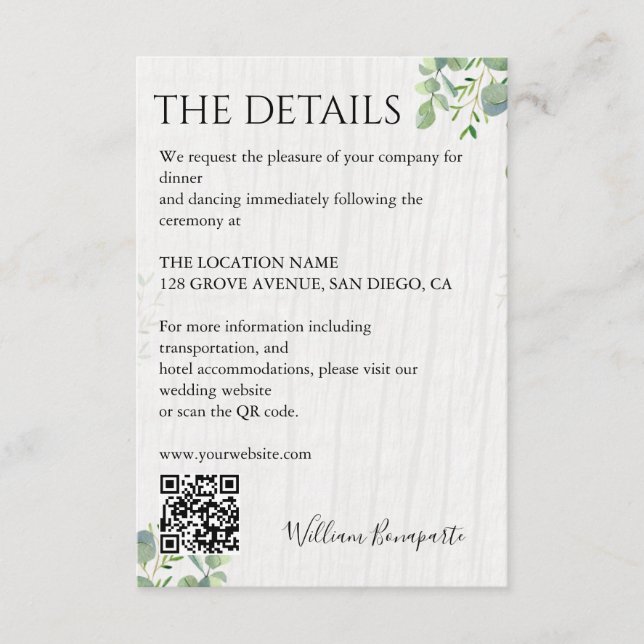 Summer Garden Watercolor Floral Wedding Enclosure Card (Front)