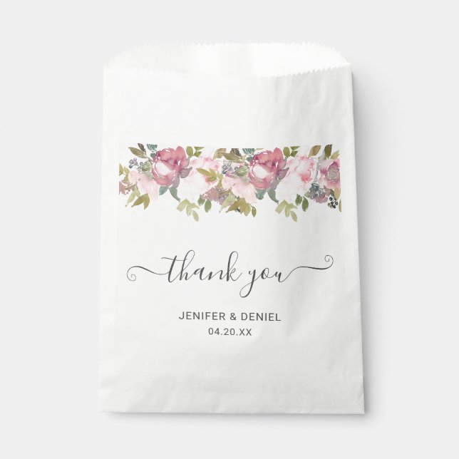 Summer Garden Watercolor Floral Wedding Favour Bag (Front)