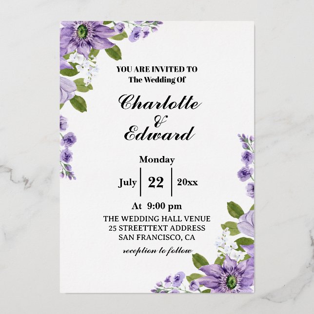 Summer Garden Watercolor Floral Wedding  Foil Invi (Front)