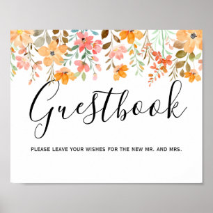 Summer Garden Watercolor Floral Wedding GuestBook
