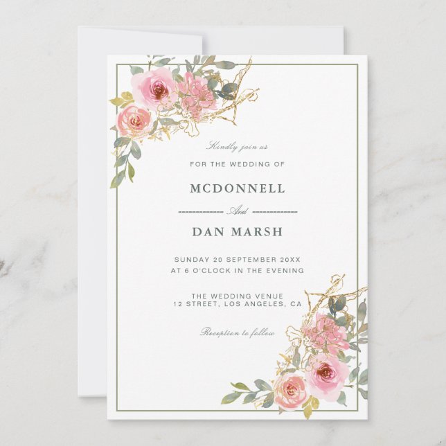 Summer Garden Watercolor Floral Wedding Invitation (Front)