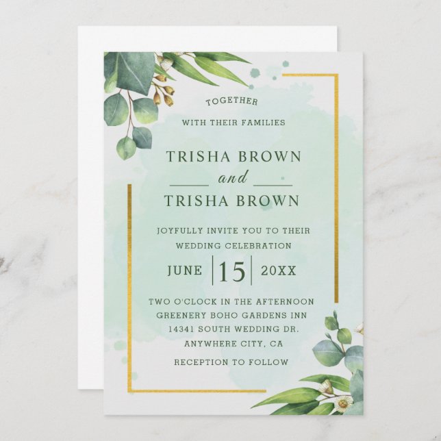 Summer Garden Watercolor floral Wedding Invitation (Front/Back)