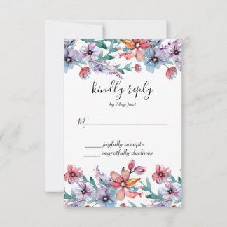 Summer Garden Watercolor Floral Wedding RSVP Card