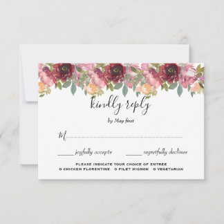 Summer Garden Watercolor Floral Wedding  RSVP Card