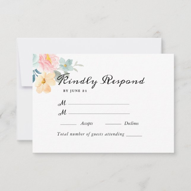 Summer Garden Watercolor Floral Wedding RSVP Card (Front)
