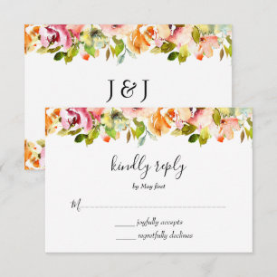 Summer Garden Watercolor Floral Wedding  RSVP Card